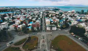 Vista aérea de Reykjavik, Islandia.
