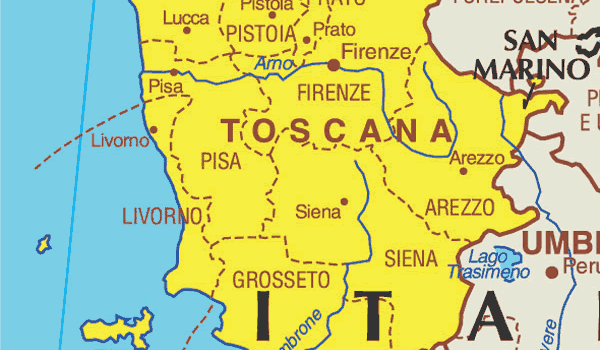 Mapa de Toscana en Italia